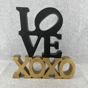 Love & XOXO Tabletop Signs Set 2 Black Gold Romantic Office Desk Decor Bookcase